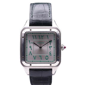 Cartier A Rare Platinum 'Middle East' Santos Dumont XL with Green Eastern Arabic Dial