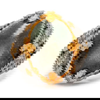 Victor Velyan, Green Sapphire, Diamond, Silver, and High Karat Gold Ring