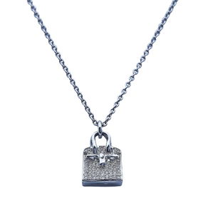 Hermès Amulettes 18K White Gold Pave Diamond Birkin Pendant Necklace