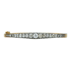 Antique Victorian French Silver Topped 18K Yellow Gold, Old-Mine Cut and Rose Cut Diamond Bangle