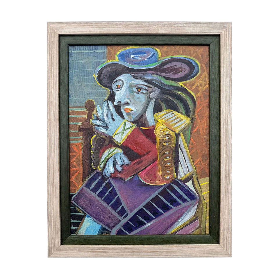 Pablo Picasso Spanish 1881-1973 Oil on Canvas Painting in the Style of Picasso. Magritte & Chagall