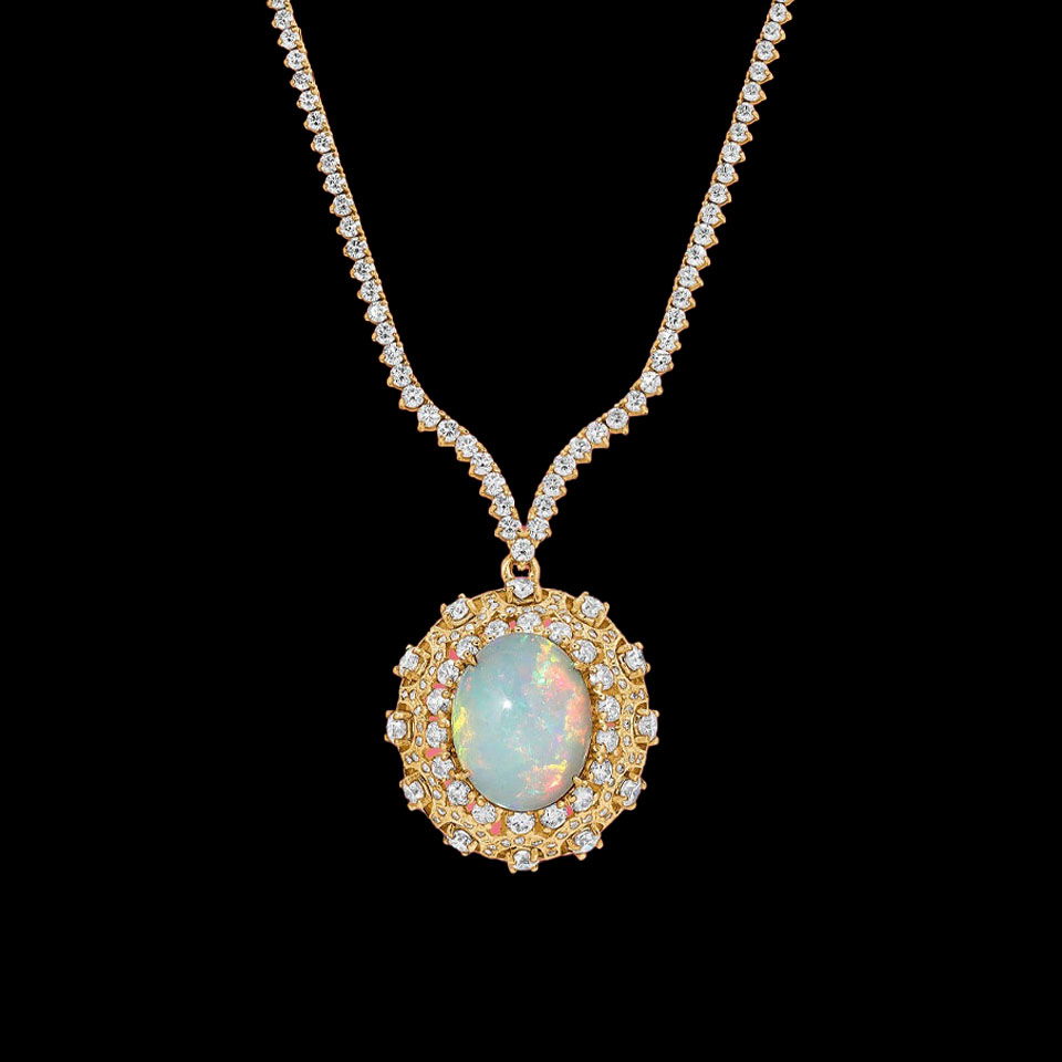 14K Gold 19.88cts Opal & 11.76cts Diamond Necklace