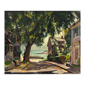 William Lester Stevens Oil, “A Street in Rockport”