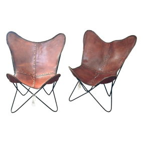 Pr. Leather Butterfly Chairs (BKF / Hardoy Style)