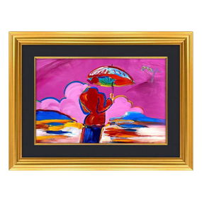 Peter Max, “Umbrella Man at Sea” Framed One-of-a-Kind Mixed Media, Hand Signed