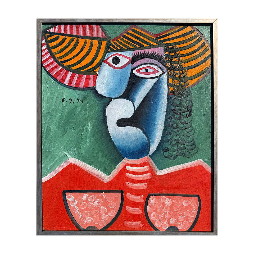 Pablo Picasso Spanish 1881-1973 Oil on Canvas Painting in the Style of Picasso. Magritte & Chagall