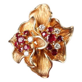 Vintage 18K Gold Ruby & Diamond Cocktail Ring