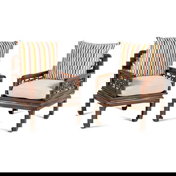 A Pair of Indonesian Carved Hardwood Armchairs