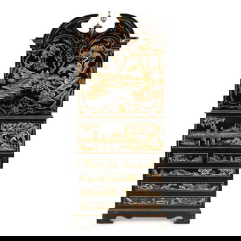 A Georgian Style Black and Gilt-Japanned Bureau Cabinet