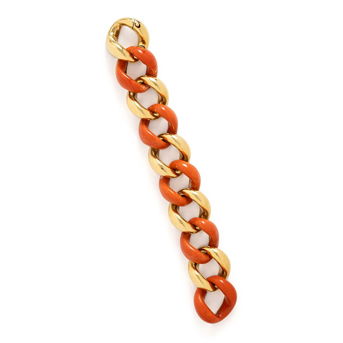 Seaman Schepps, Vintage, 'Classic Link' Yellow Gold and Coral Bracelet