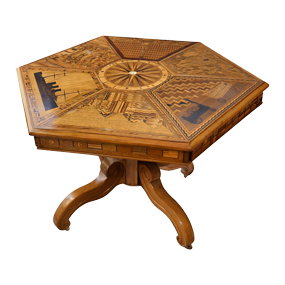 “Exhibition Universal Table” with Inlaid Images Celebrating France's World Accomplishments, C. 1900