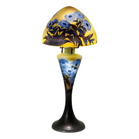 Signed Emile Gallé 17" <br>Art Nouveau Cameo Glass “Cinéraires” Lamp,<br>Circa 1910