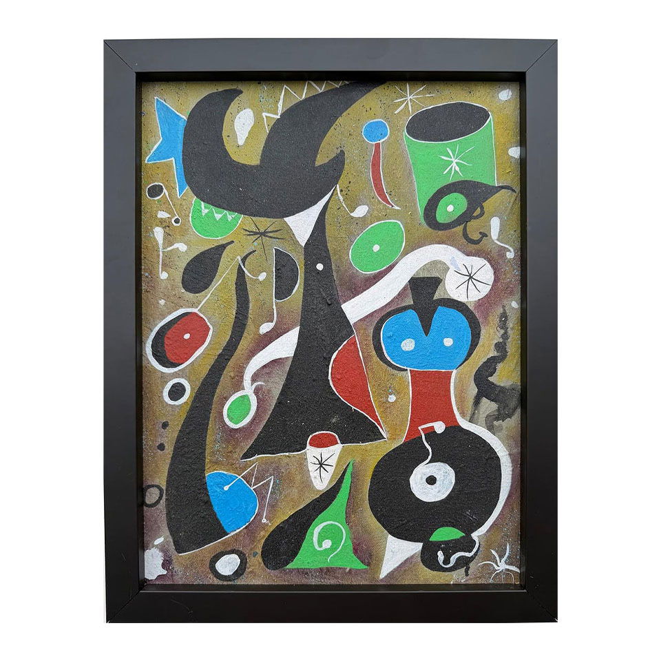 Joan Miro Spanish 1893 - 1983 Oil on Canvas in the style of. Dali, Magritte, & Miro Surrealism Era.