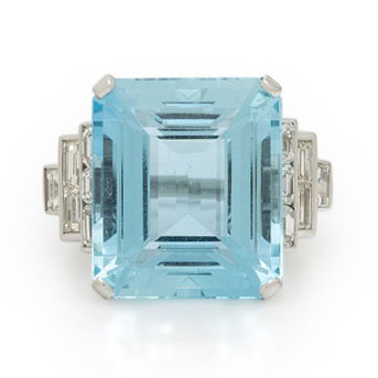 Aquamarine, Diamond, and Platinum Ring