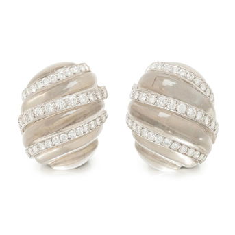 David Webb, Rock Crystal Quartz, Diamond, and White Gold Earrings
