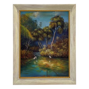 Important Alfred Hair (1941-1970) Florida Highwaymen Masterpiece: “Everglades Egrets”