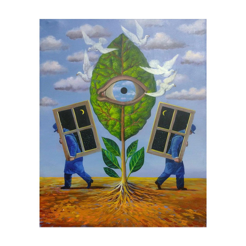 Rene Magritte Belgian 1898 - 1967 Oil on Canvas Painting in The Style of. Dali, Picasso Era