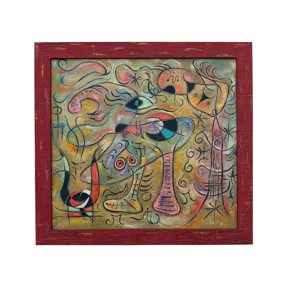 Joan Miro Spanish 1893 - 1983 Oil on Canvas in the style of. Dali, Magritte, & Miro Surrealism Era.