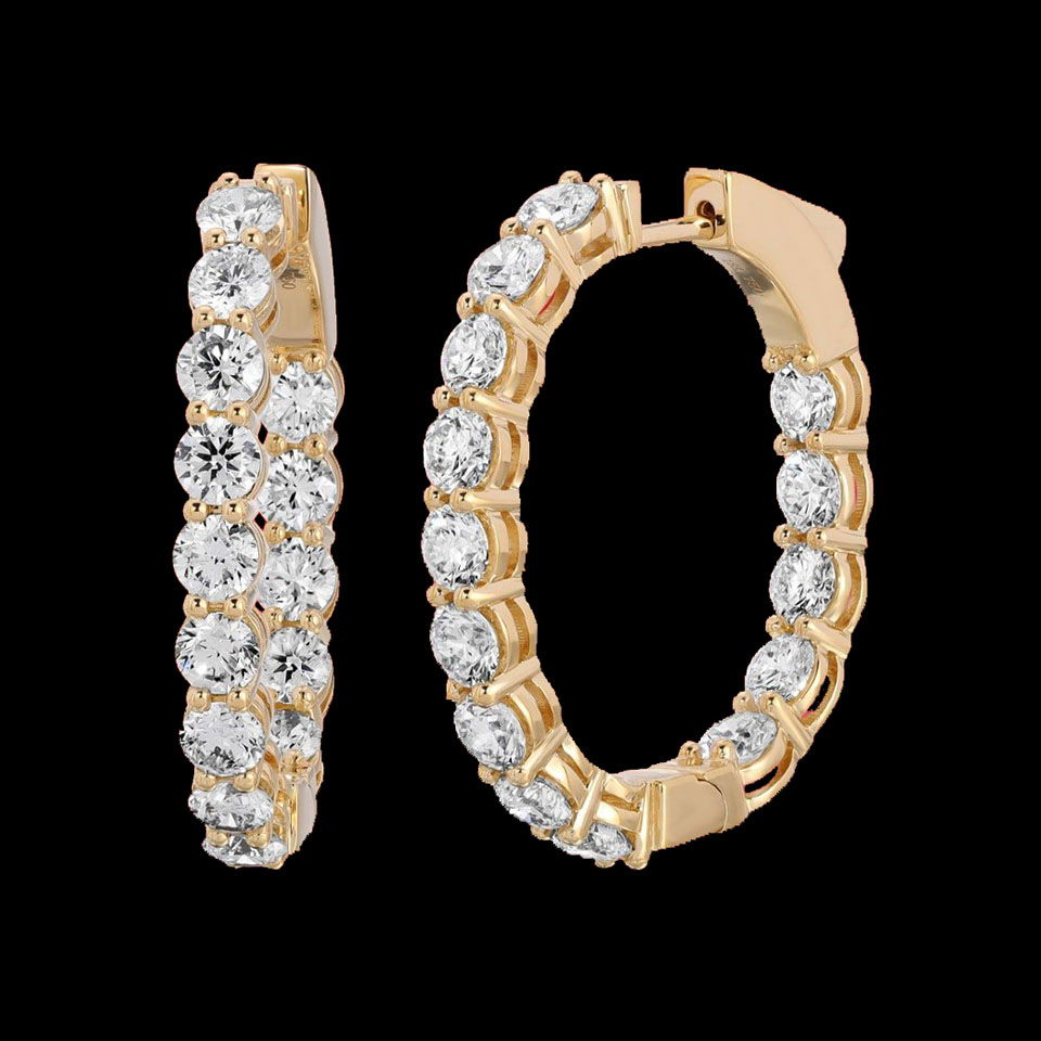 14K Gold 5.30cts Diamond Hoop Earrings