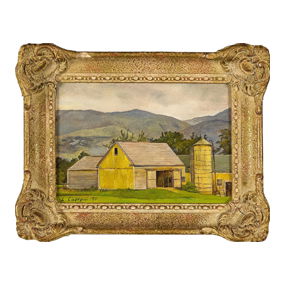 Luigi Lucioni Oil, Yellow Barn in Landscape