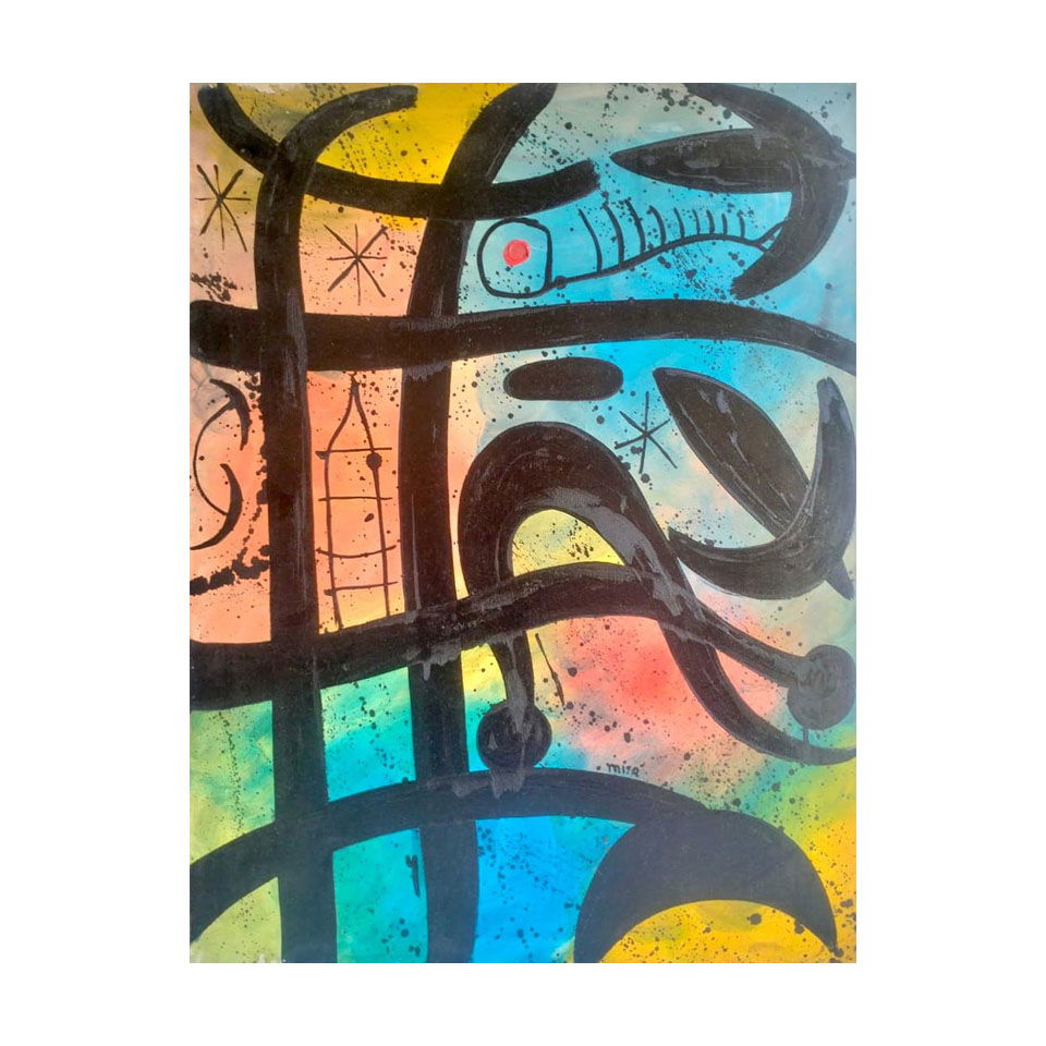 Joan Miro Spanish 1893 - 1983 Oil on Canvas in the style of. Dali, Magritte, & Miro Surrealism Era.