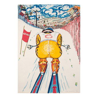 Red Grooms (American, b. 1937) Downhiller