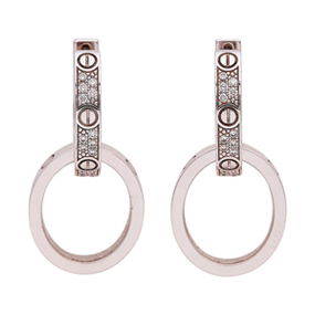 Cartier Love 18K White Gold Pave Diamond Hoop Earrings