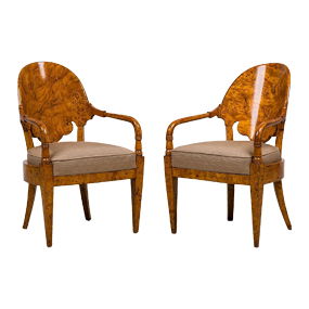 Pair Russian Keralian Birch Armchairs