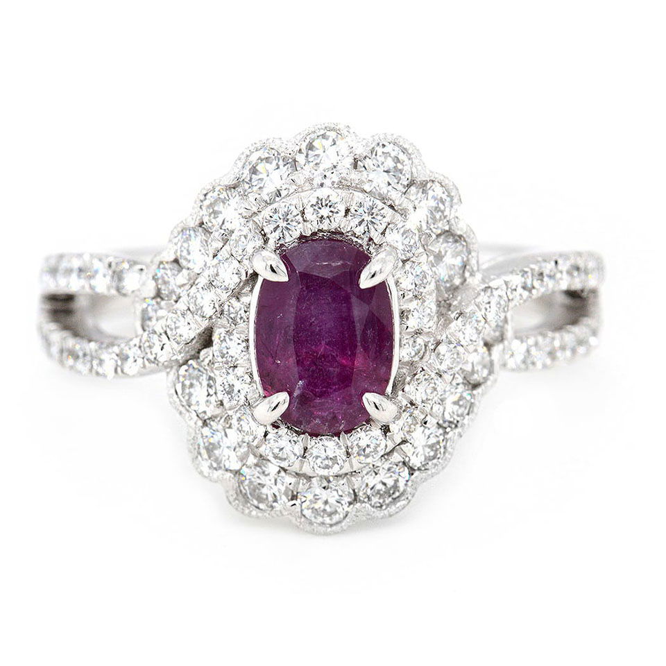 Platinum Ladies Ring with 1.02ct GIA Certified Sapphire and 0.93tcw Adjacent Diamonds