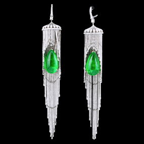 Cardi B Worn 52.86ctw Emerald, 18.50ctw Diamond Earrings