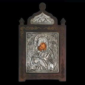 Greek Orthodox 950 Silver Repousse on Wood Icon