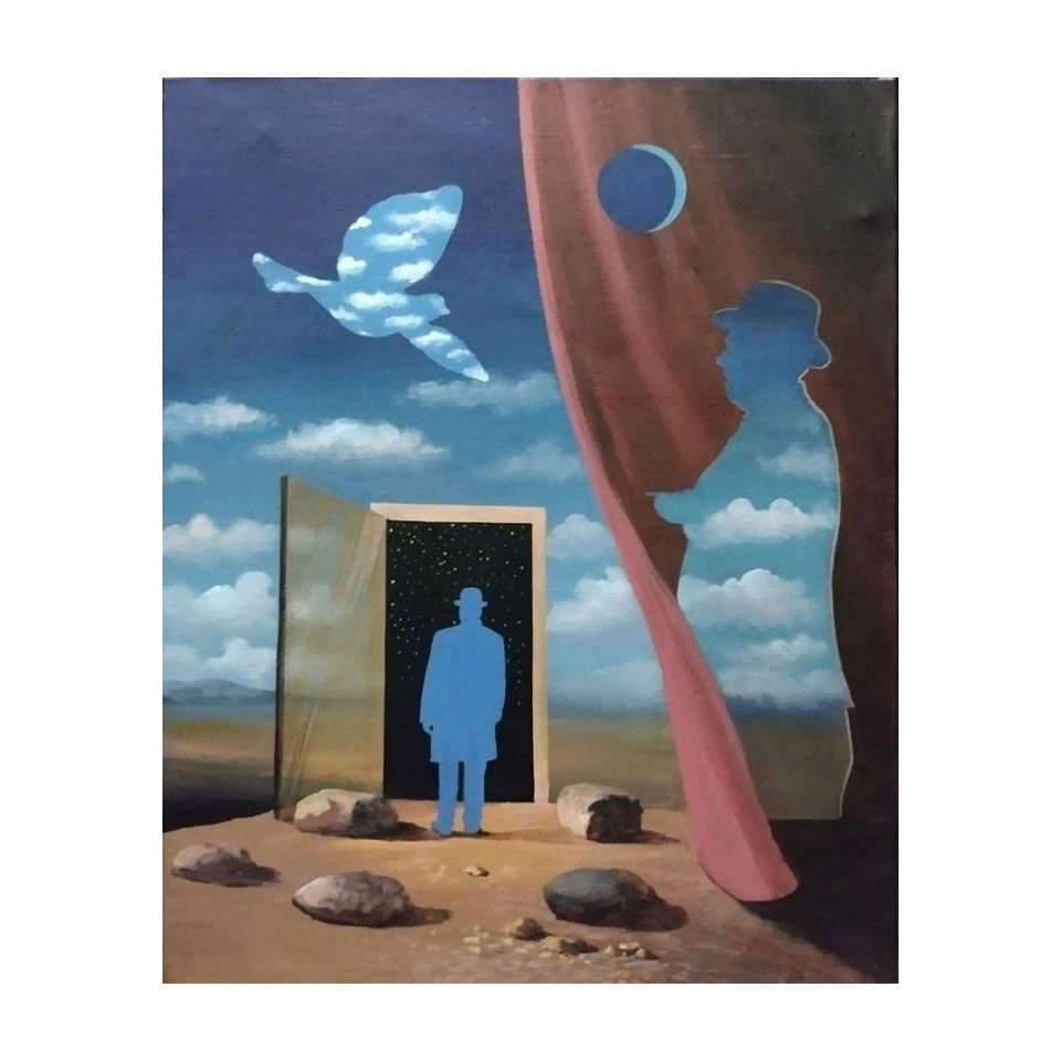 Rene Magritte Belgian 1898 - 1967 Oil on Canvas Painting in The Style of. Dali, Picasso Era