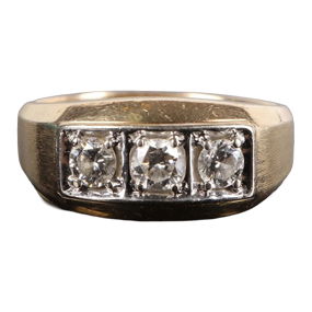 14K Two-Tone Gold<br>Men's Ring with <br>3 Diamonds