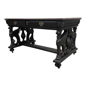 attrib To R.J Horner Carved Winged Griffin Mahogany Desk