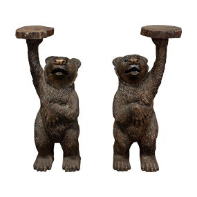 (2) Black Forest Style Carved Wood Bear Cub Pedestals Stands