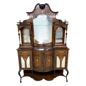 Continental Inlaid Display Cabinet / Sideboard with Mirror Back