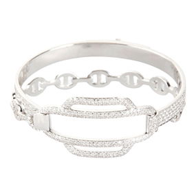 Hermès Bangle Kelly Diamond Pavé 18K White Gold Bracelet – 6.58 CT
