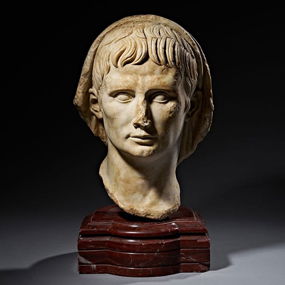 A Monumental Roman Marble Portrait Head of the Emperor Augustus, Julio-Claudian Period