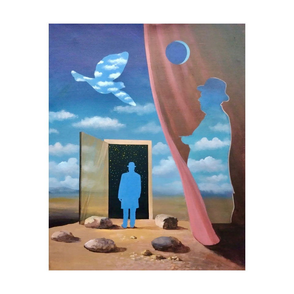 Rene Magritte Belgian 1898 - 1967 Oil on Canvas Painting in The Style of. Dali, Picasso Era