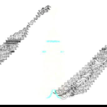 An Art Deco Platinum, Emerald, and Diamond Pendant