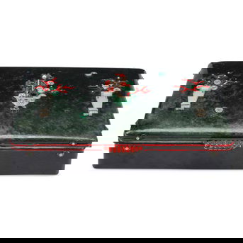 A Large Nephrite Box with Diamond, Coral and Sapphire Inlay