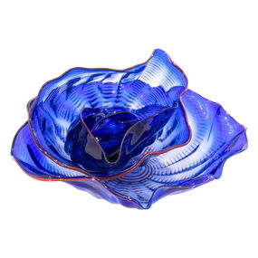 Dale Chihuly Seaform 1986 Signed Cobalt with Red Lip Wraps Four-Piece Glass