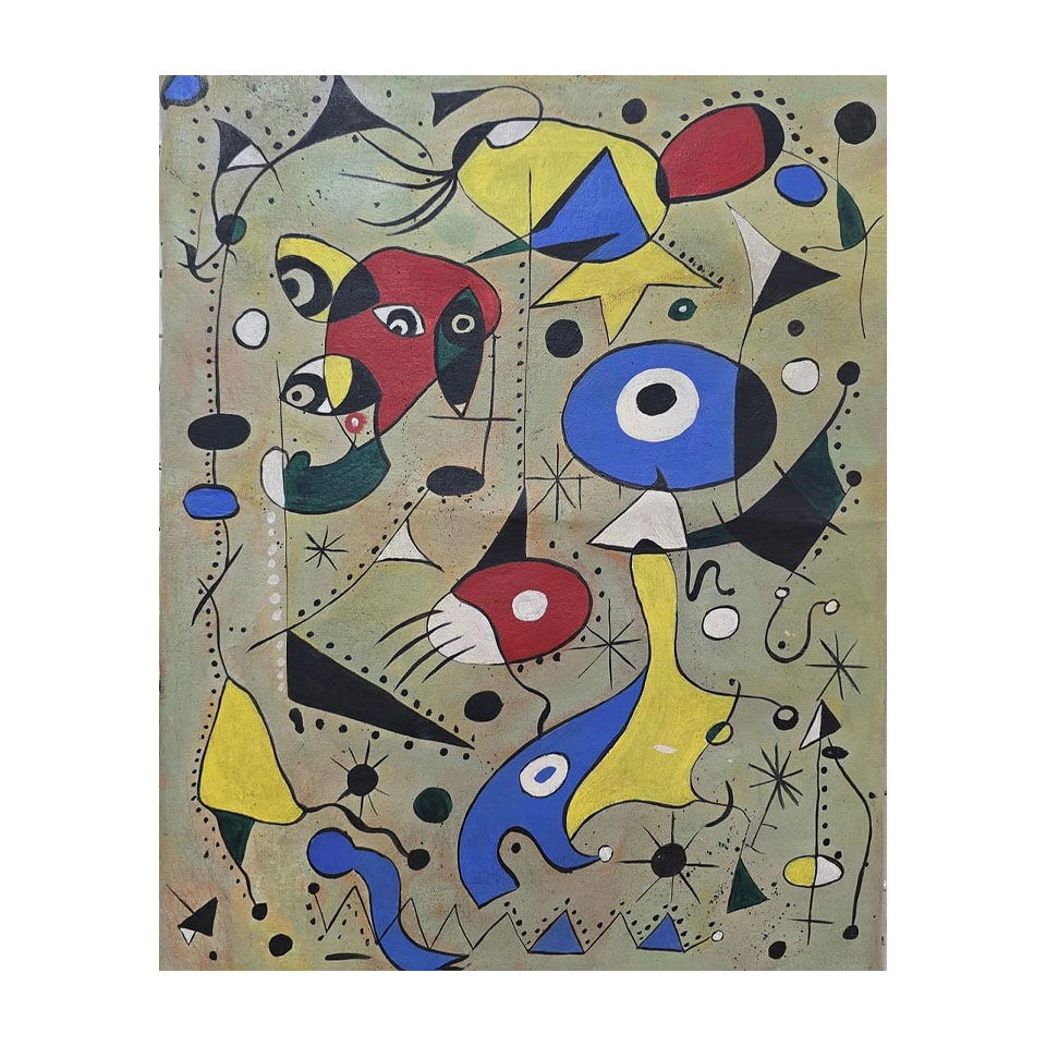 Joan Miro Spanish 1893 - 1983 Oil on Canvas in the style of. Dali, Magritte, & Miro Surrealism Era.