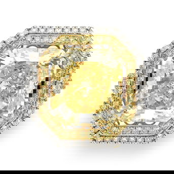 10.88 Carat Fancy Yellow Diamond and Diamond Ring