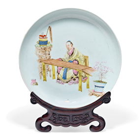 A Famille Rose ‘Scholar’ Dish, 18th Century, Yongzheng Period