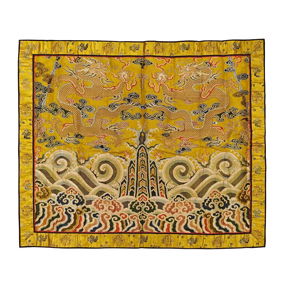 A Large Imperial Yellow-ground Embroidered Silk 'Dragon' Hanging