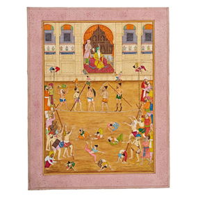 Maharaja Ranjit Singh Presiding Over a Spectacle of Acrobats & Strongmen, Punjab Plains, North India