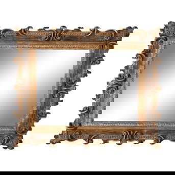 An Italian Baroque Style Parcel Gilt and Paint Decorated Mirror