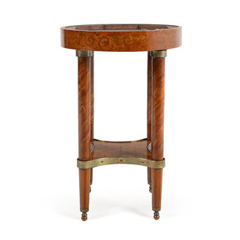 A Louis XVI Gilt Bronze Mounted Marquetry and Tulipwood Gueridon