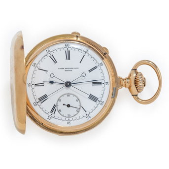 Patek Philippe, 18K Rose Gold Split Second Chronograph Hunter Case Pocket Watch